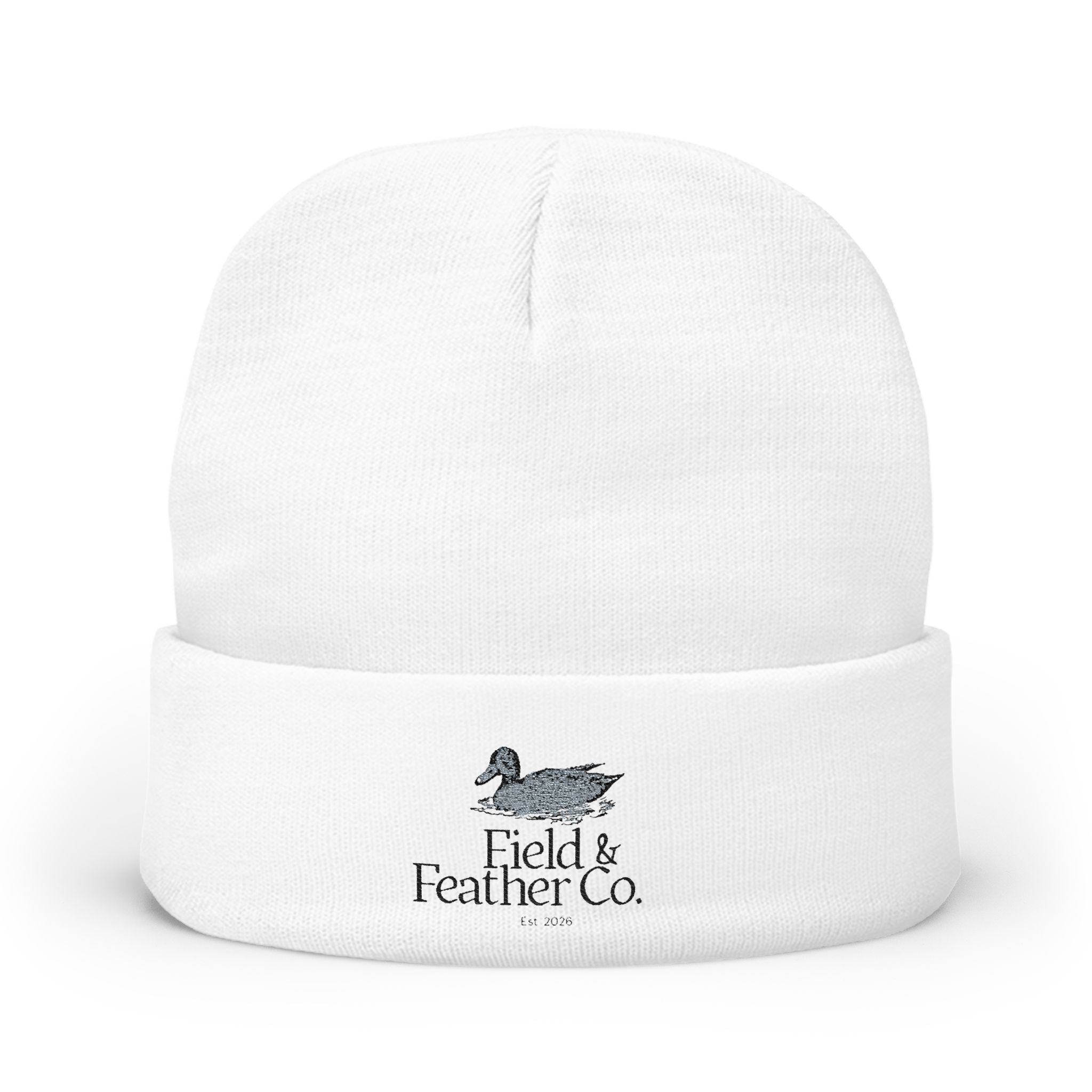 Field & Feather Co. Embroidered Knit Beanie — Duck Logo Winter Hat