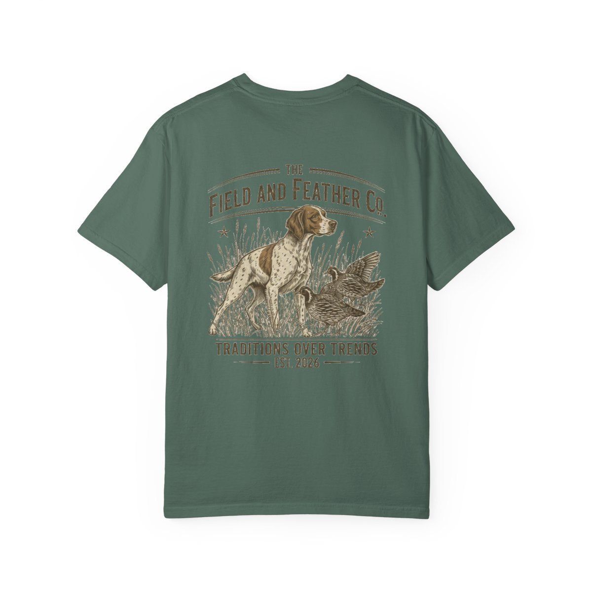 Field & Feather Hunting Tee — 'Traditions Over Trends' Dog & Duck Graphic T-Shirt
