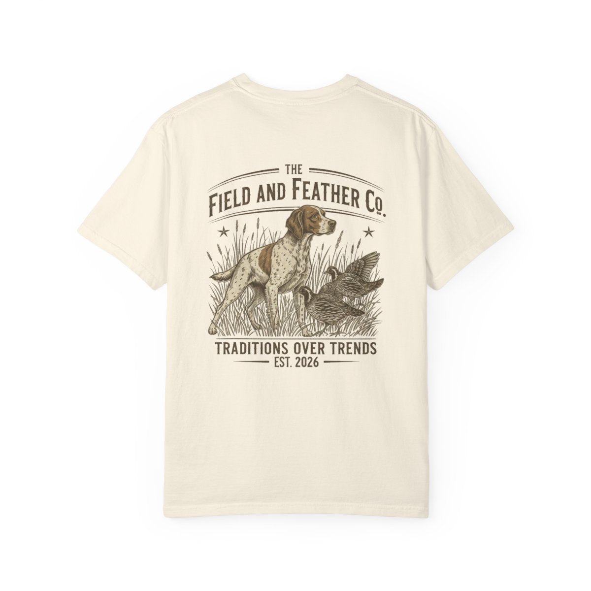 Field & Feather Hunting Tee — 'Traditions Over Trends' Dog & Duck Graphic T-Shirt