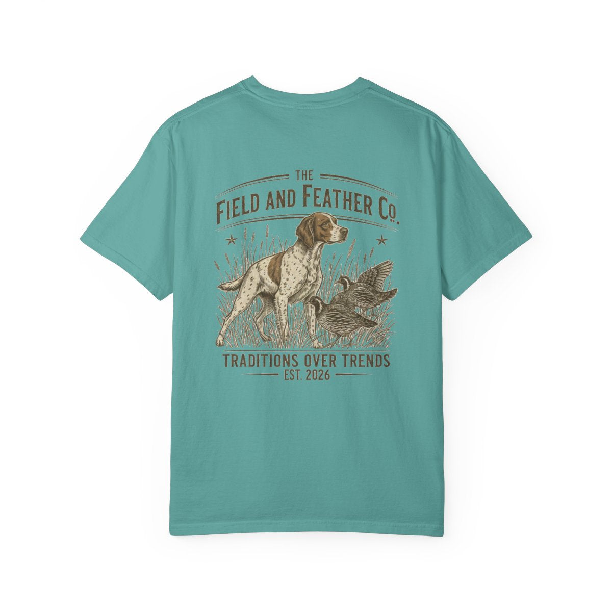 Field & Feather Hunting Tee — 'Traditions Over Trends' Dog & Duck Graphic T-Shirt