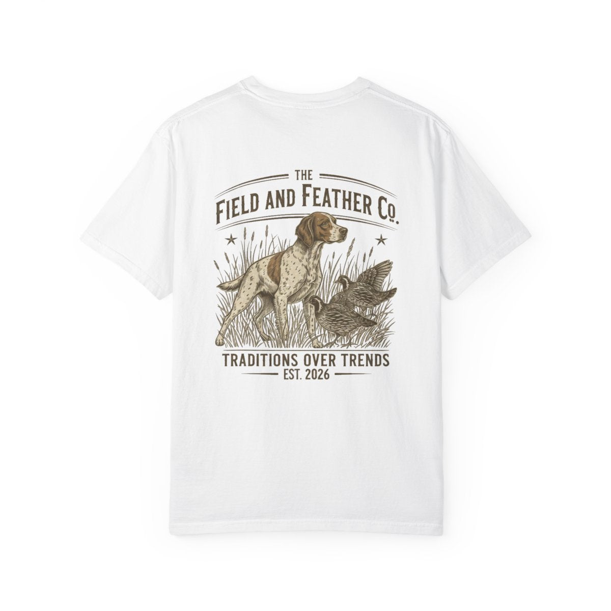 Field & Feather Hunting Tee — 'Traditions Over Trends' Dog & Duck Graphic T-Shirt